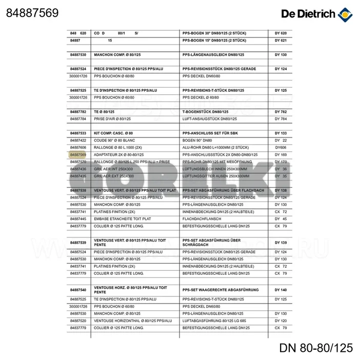 Адаптер 2xd80-d80/125 dy169 De Dietrich 84887569 для газового котла