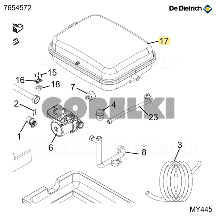 Бак расширительный 18л + переходник 1/2" De Dietrich 7654572 для газового котла