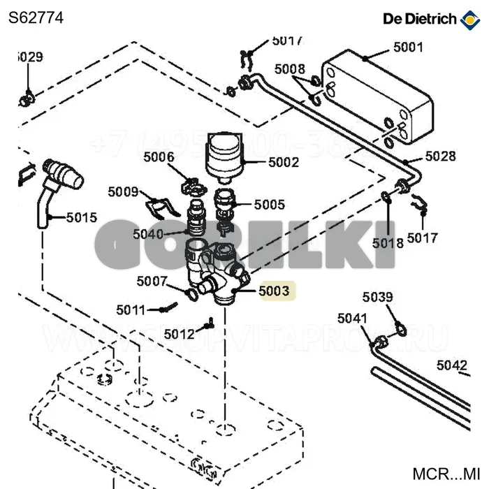 Блок гидравлический правый 24/28 De Dietrich S62774 для газового котла