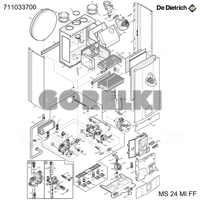 Блок гидравлический правый ms24 mi De Dietrich 711033700 для газового котла