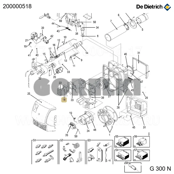 Цоколь De Dietrich с кабелем 200000518 для газового котла