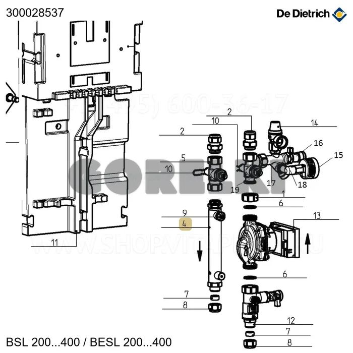 Дегазатор 3/4" дл.226мм De Dietrich 300028537 для газового котла