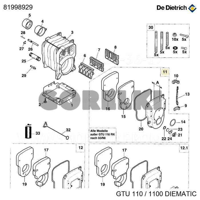 Дверца топки в сборе окрашенная De Dietrich 81998929 для газового котла
