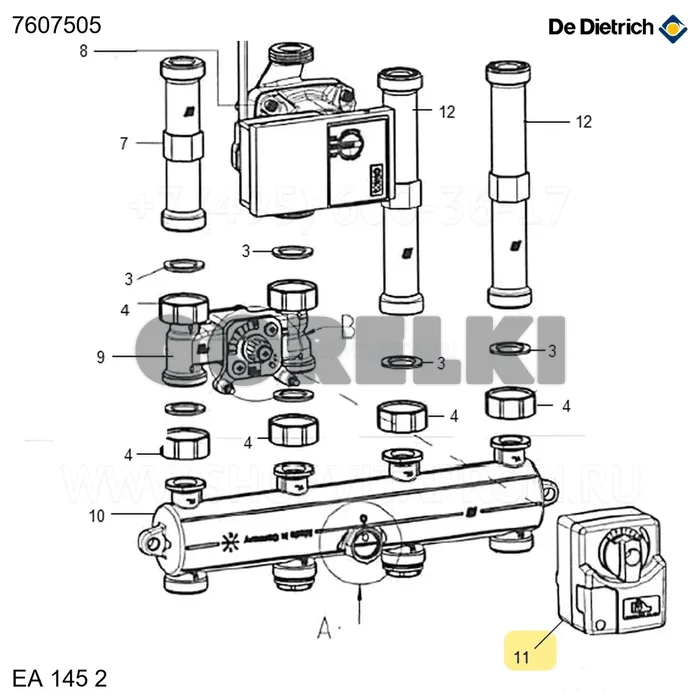Двигатель трехходового клапана SR2 2 Нм De Dietrich 7607505 для газового котла
