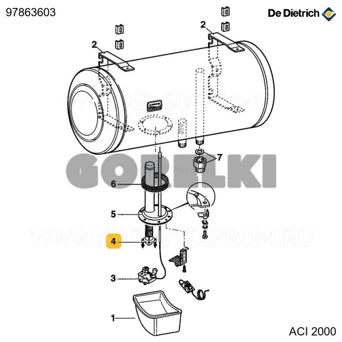 Элемент 2100W трехфазный De Dietrich 97863603 для газового котла