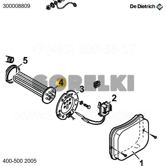 Элемент нагревательный 5000w 230/600v с кожухом De Dietrich 300008809 для газового котла
