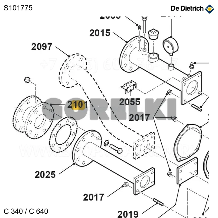 Фланец переходной с 4 на 8 отверстий De Dietrich S101775 для газового котла