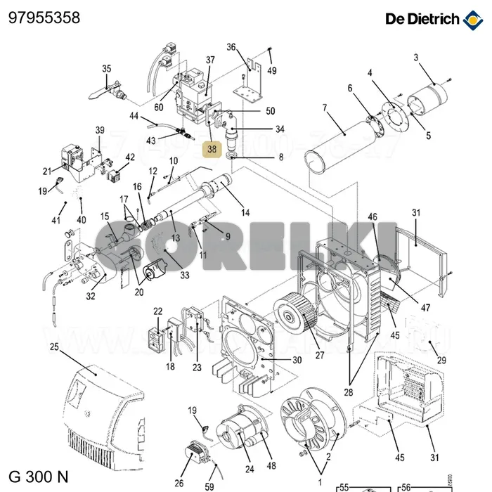 Фланец штуцера давления MB-VEF 412 De Dietrich 97955358 для газового котла