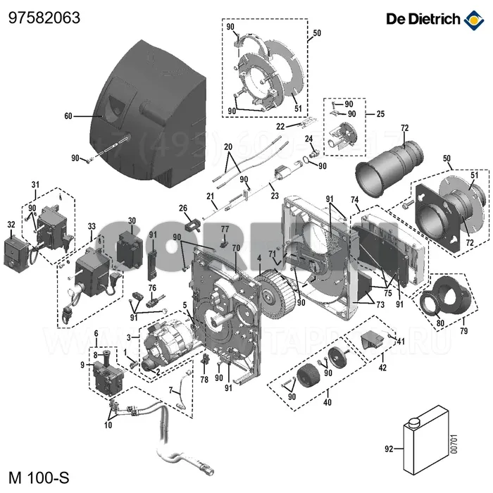 Горелка жидкотопливная M 104 CS FF De Dietrich 97582063 для газового котла