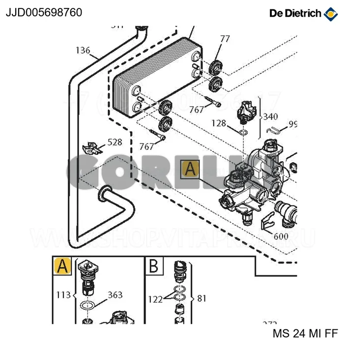 Группа гидравлическая Eco4 24 кВт De Dietrich JJJ005698760 для газового котла