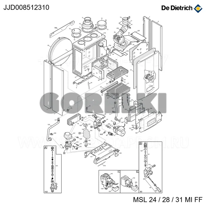 Кабель питания CN10/M1 De Dietrich JJJ008512310 для газового котла