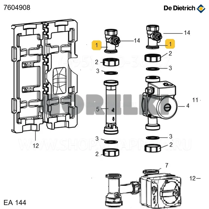Клапан подачи/обратки 1"F/1"M De Dietrich 7604908 для газового котла