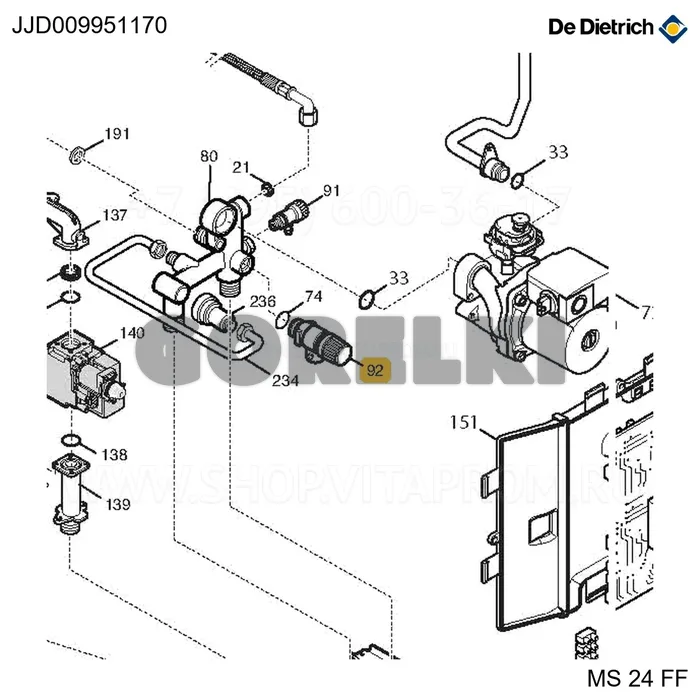 Клапан предохранительный De Dietrich JJJ009951170 для газового котла