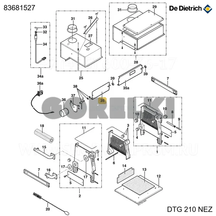 Клапан запорный+ось 7 эл. nez De Dietrich 83681527 для газового котла