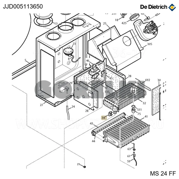 Клипса теплообменника De Dietrich JJJ005113650 для газового котла