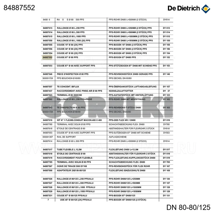 Колено De Dietrich 87 D80 мм 84887552 для газового котла