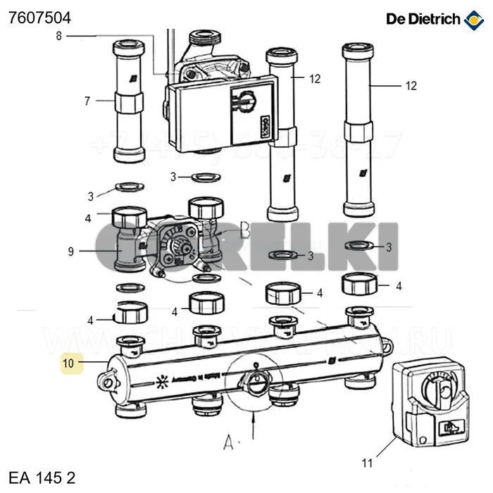 Коллектор 2/3 контуров De Dietrich 7607504 для газового котла