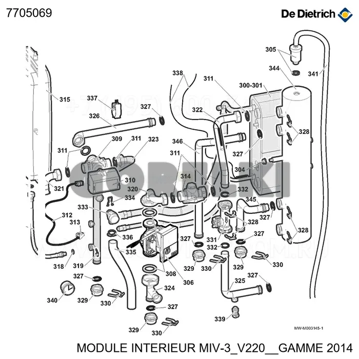 Комплект фильтра miv 3-v220 eh903 De Dietrich 7705069 для газового котла