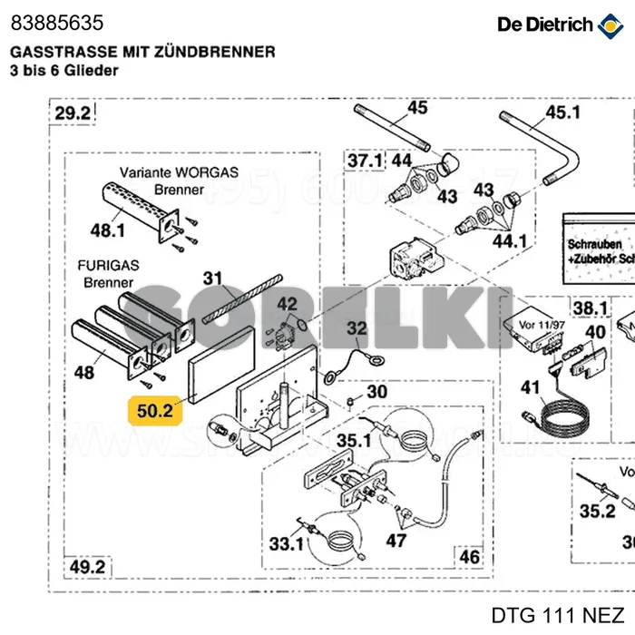Комплект изоляции выдвижного блока горелки F-W3 De Dietrich 83885635 для газового котла
