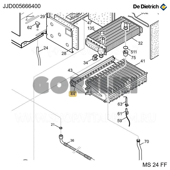 Корпус трансформатора металлический интегрированный FI De Dietrich JJJ005666400 для газового котла