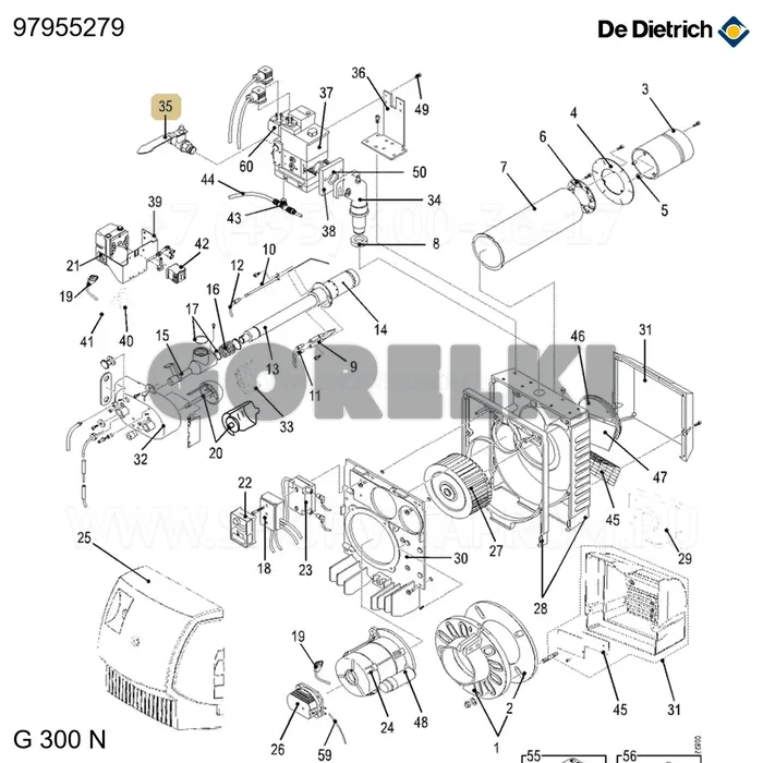Кран газовый 1-1/4" + фланец De Dietrich 97955279 для газового котла