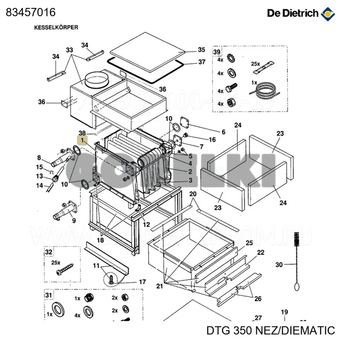 Крайняя левая секция De Dietrich в сборе к DTG-350 83457016 для газового котла