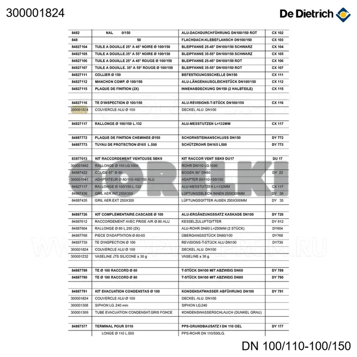 Крышка алюминиевая d.100 De Dietrich 300001725 для газового котла
