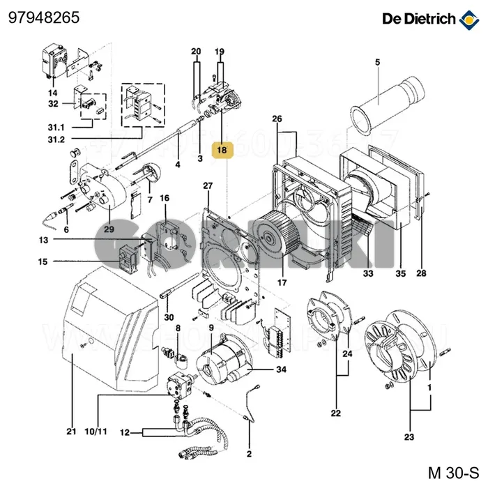 Опора турбулизатора d.85,9/30 De Dietrich 97948265 для газового котла