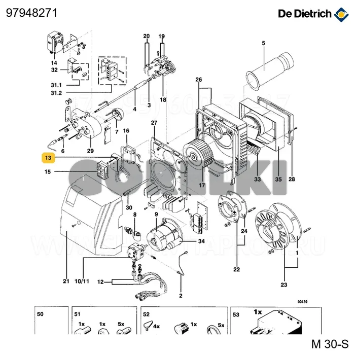 Основание с проводкой (m32-6/7/8s) De Dietrich 97948271 для газового котла