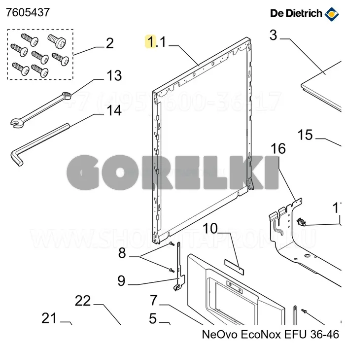 Панель боковая 915 ga в сборе De Dietrich 7605437 для газового котла