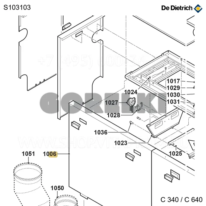 Панель боковая левая 5-7 эл De Dietrich S103103 для газового котла
