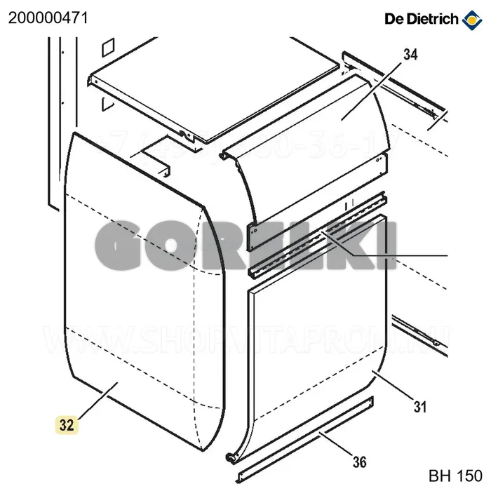 Панель боковая левая (BH150) полная De Dietrich 200000471 для газового котла