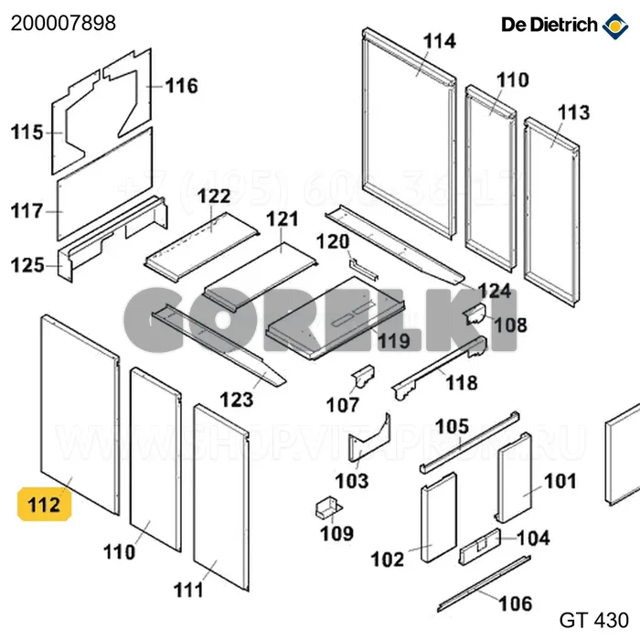 Панель боковая левая длина 930 в сборе серая GT 430 De Dietrich 200007898 для газового котла
