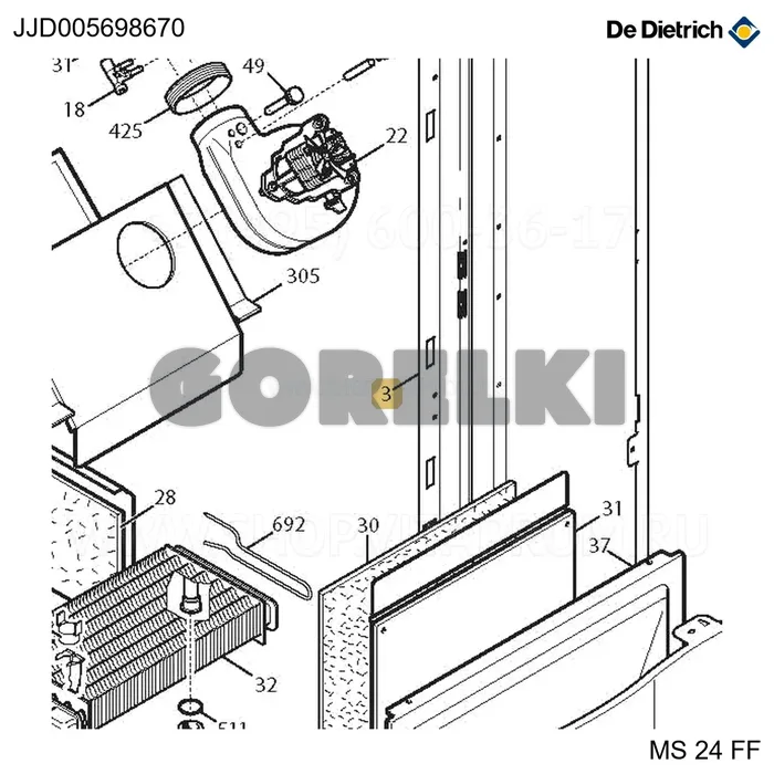 Панель боковая правая FF De Dietrich JJD005698670 для газового котла