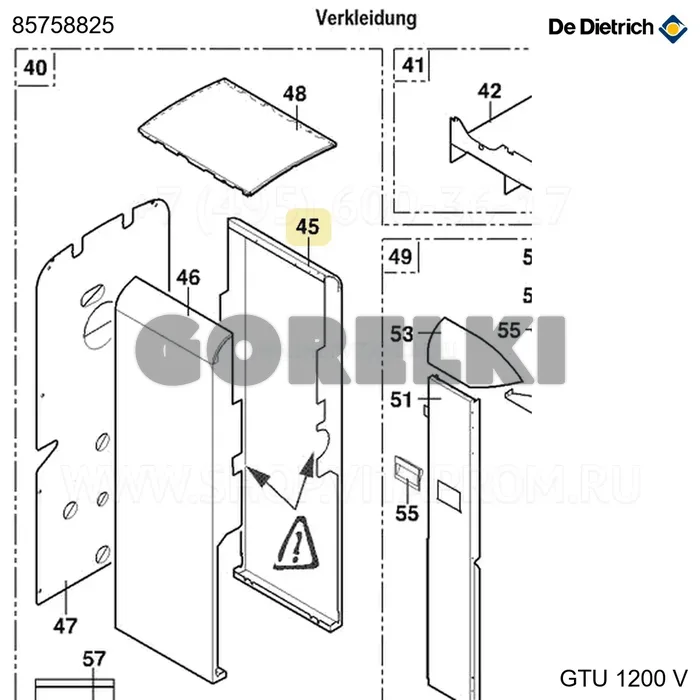 Панель боковая правая полная gtu1204v/gtuc1203v De Dietrich 85758825 для газового котла