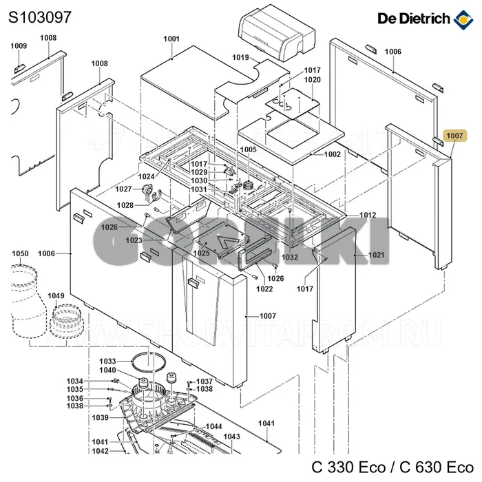 Панель боковая правая с логотипом De Dietrich S103097 для газового котла