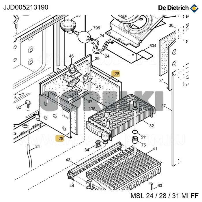 Панель изоляционная боковая 31kW De Dietrich JJJ005213190 для газового котла