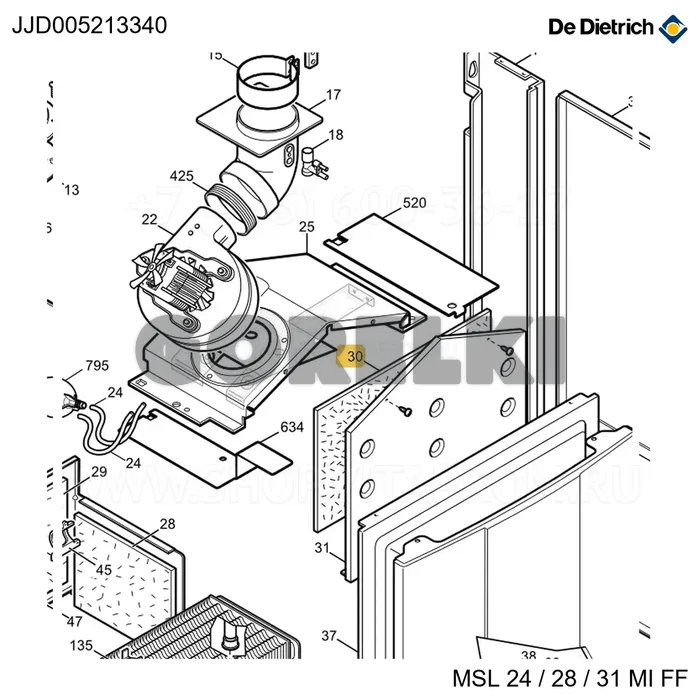 Панель изоляционная передняя 31 De Dietrich JJJ005213340 для газового котла
