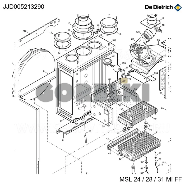 Панель изоляционная задняя 31kW De Dietrich JJJ005213290 для газового котла