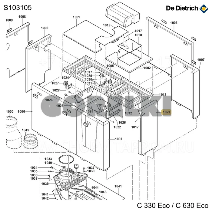Панель передняя со стороны панели De Dietrich S103105 для газового котла