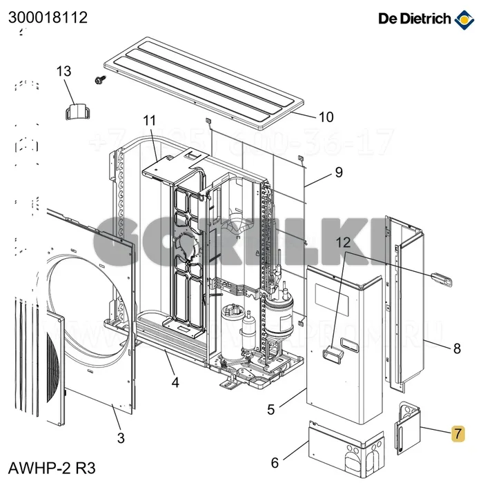 Панель задняя нижняя awhp8-11-14-16mr-tr De Dietrich 300018112 для газового котла