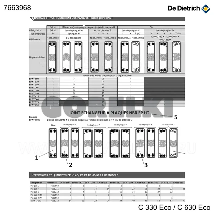 Пластина T теплообменника EP-HT De Dietrich 7663968 для газового котла