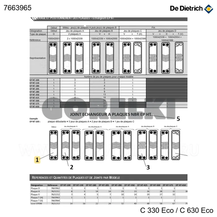 Пластина теплообменника EP-HT De Dietrich 7663965 для газового котла