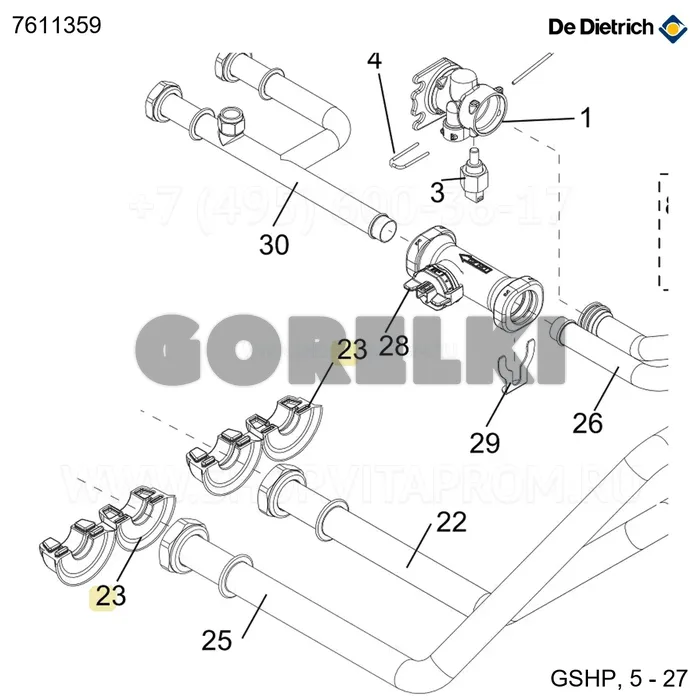 Проходник трубный d22 De Dietrich 7611359 для газового котла