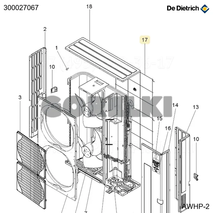 Решетка защитная задняя awhp 22-27 tr De Dietrich 300027067 для газового котла