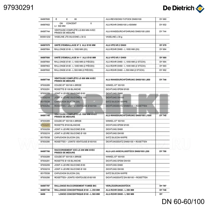 Розетка d.100 белая De Dietrich 97930291 для газового котла