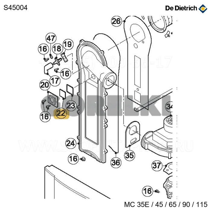 Смотровое окно пламени d.32x32x3 с уплотнением De Dietrich S45004 для газового котла