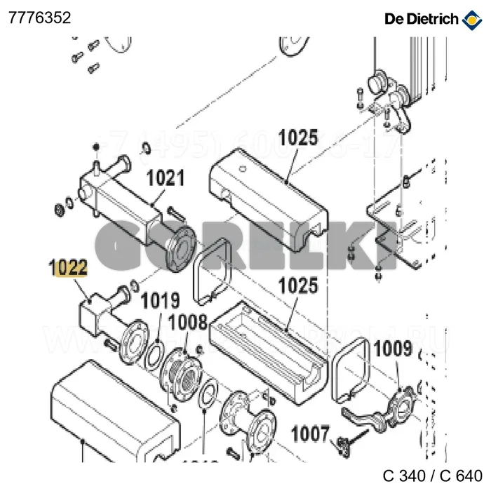 Теплообменник обратки raccord c De Dietrich 7776352 для газового котла