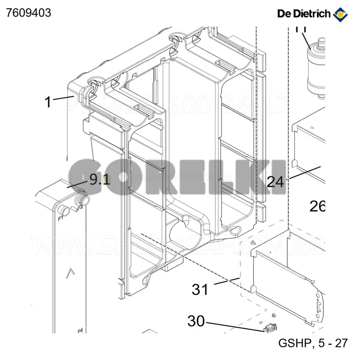 Теплообменник пластинчатый f80h-62 De Dietrich 7609403 для газового котла