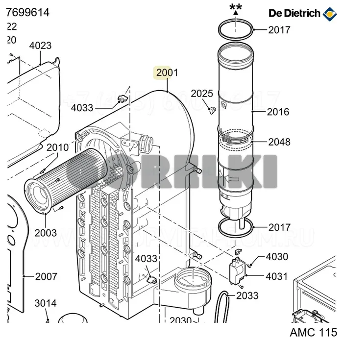 Теплообменник в сборе 90-115кВт De Dietrich 7699614 для газового котла